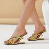 Fashion Fashion Colour Square Toe Metal Wedge Slippers Women Strange Mules Slides High Heels Party Shoes Sandalias De Mujer Verano 2025