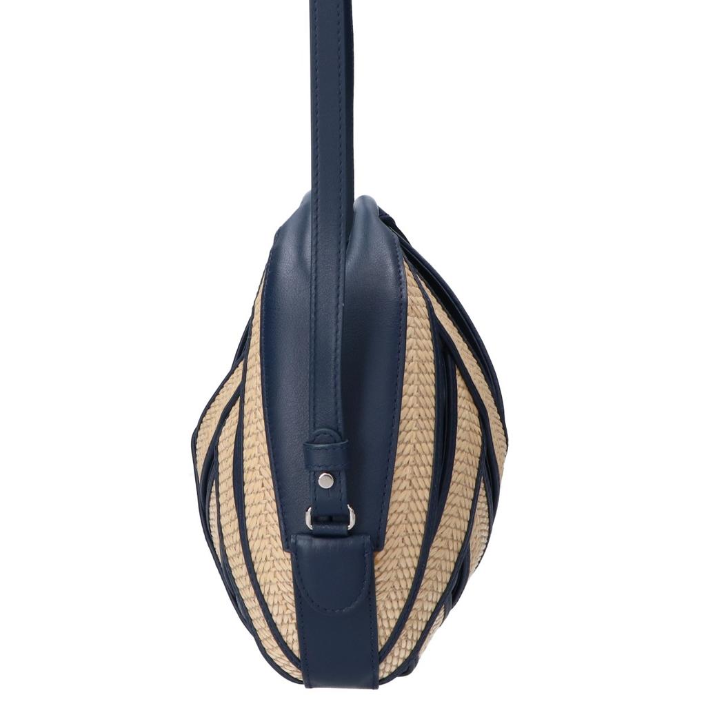 PERRIN Paris Drawer Exclusive [Excellent Condition] LE PETIT PANIER Leather X Raffia Shoulder Bag Navy / naturalUsed