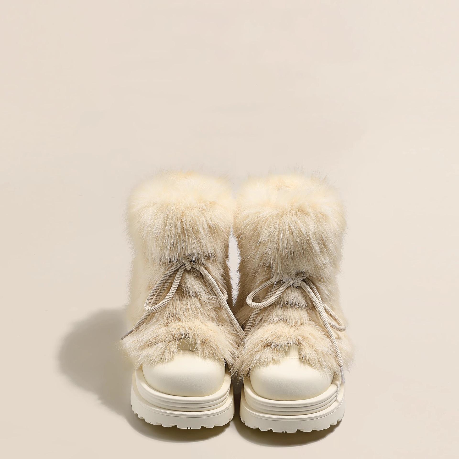 

Зимний обогреватель модные пушистые нескользящие сноубутсы женские 2025 осень и зима новые утолщенные плюшевые на толстой подошве повседневные короткие ботинки 39 белый