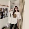 2025 Spring and Summer Cartoon Smiley Face Print Versatile Loose Cotton Short-sleeved T-shirt Women's Medium and Long Lazy Half-sleeved T-shirt