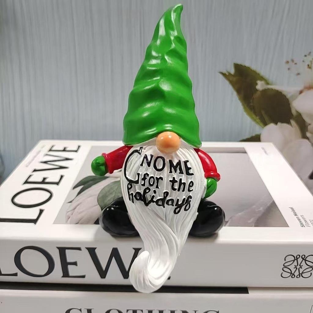 Creative Resin Christmas Gnome Ornament with White Beard for Desktop Decoration