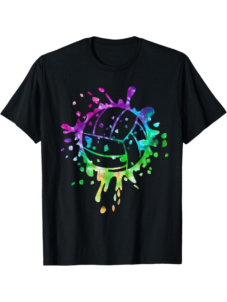 Volleyball Tie Dye T-Shirt for Adult, Soft Fabric, Breathable, Comfortable Short Sleeve Tees Perfect for Gift, S-XXXL, Black