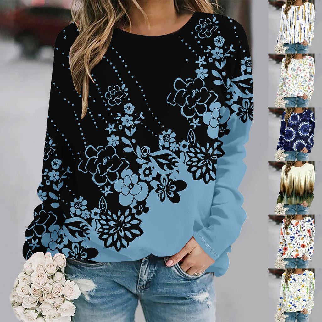 2025 Plus Size Autumn and Winter New Fashion Round Neck Long Sleeve Printed Elegant Casual Loose Hoodie