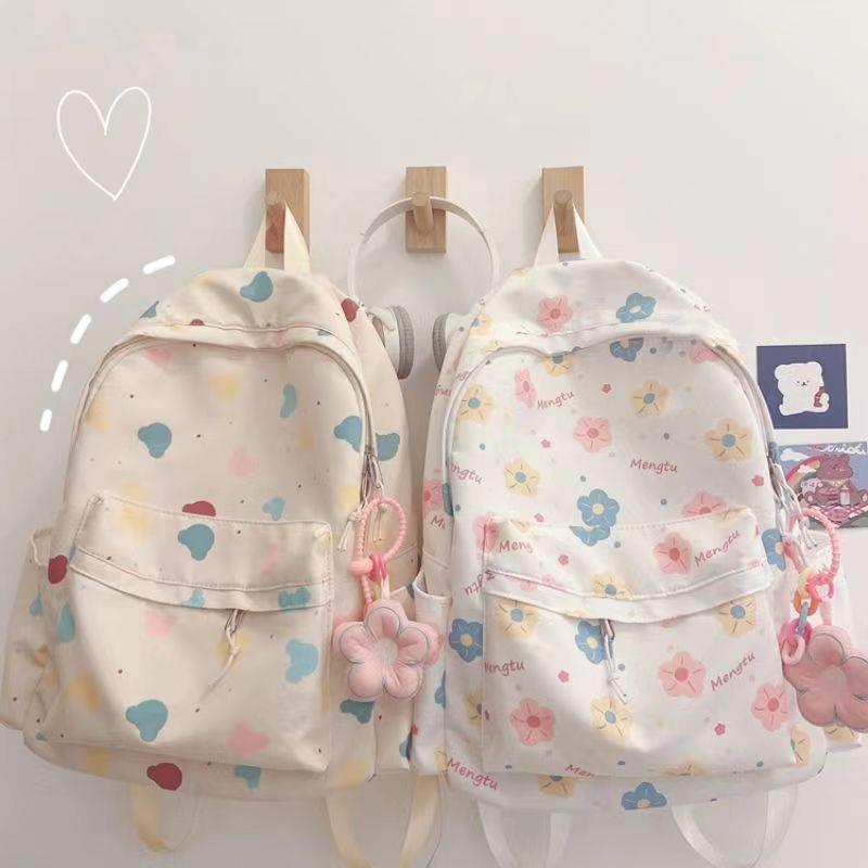 Kawaii Cartoon Backpack For Women Funny Large Capacity School Shoulder Bag Nylon Handbag Student Anti-theft Rucksack