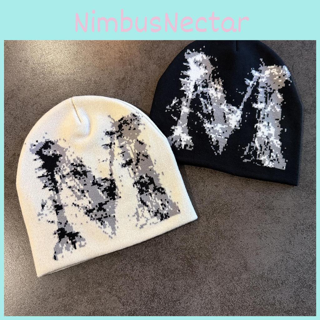 M Letter Knitted Beanie Hat For Women Warm Winter Fashion Accessory