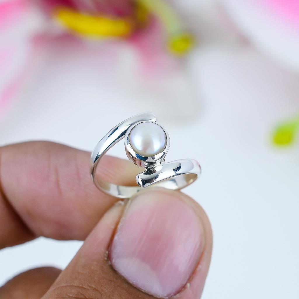 Natural Pearl Gemstone Handmade 925 Solid Sterling Silver Gift Ring S.9.5 O6a19