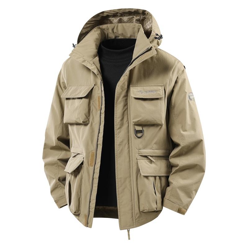 Herren Mehrere Taschen Kapuzen-Cargo-Jacke Reißverschluss Leicht Locker Lässig Outdoor Winddichter Mantel Für Frühling Herbst