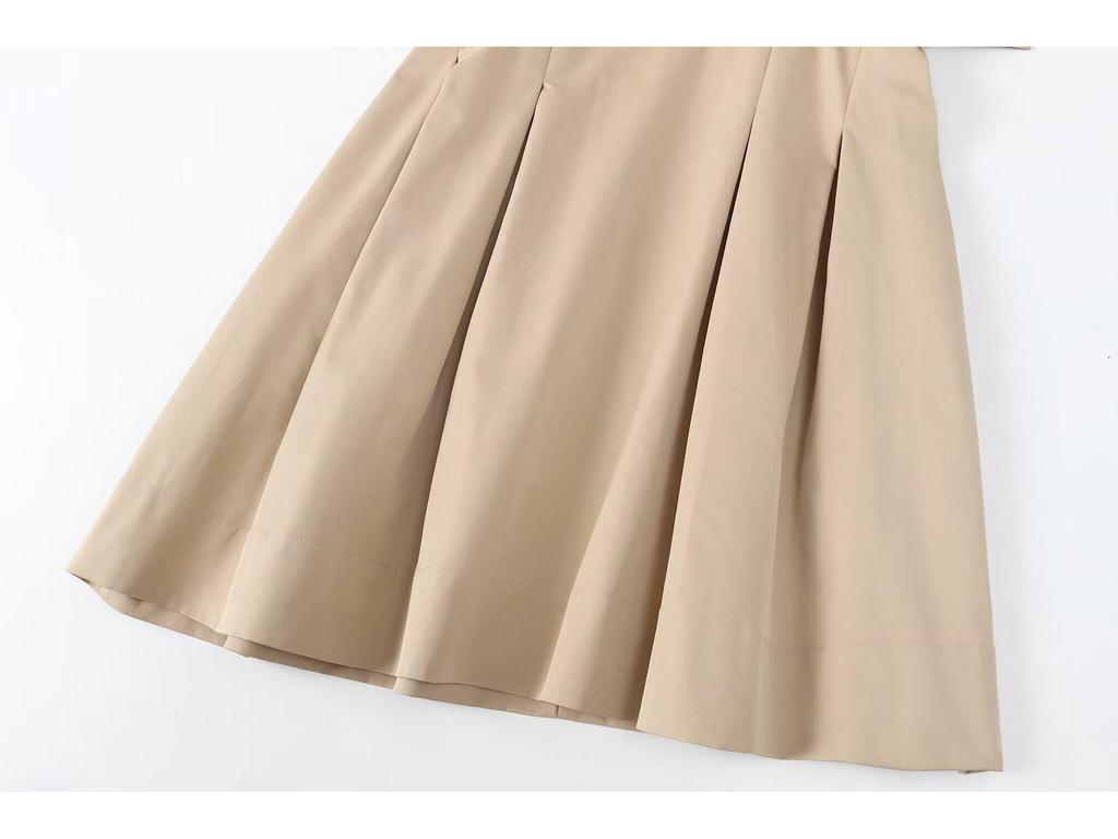 2024 Spring/Summer Khaki Pleated Short Dress for Women 8289