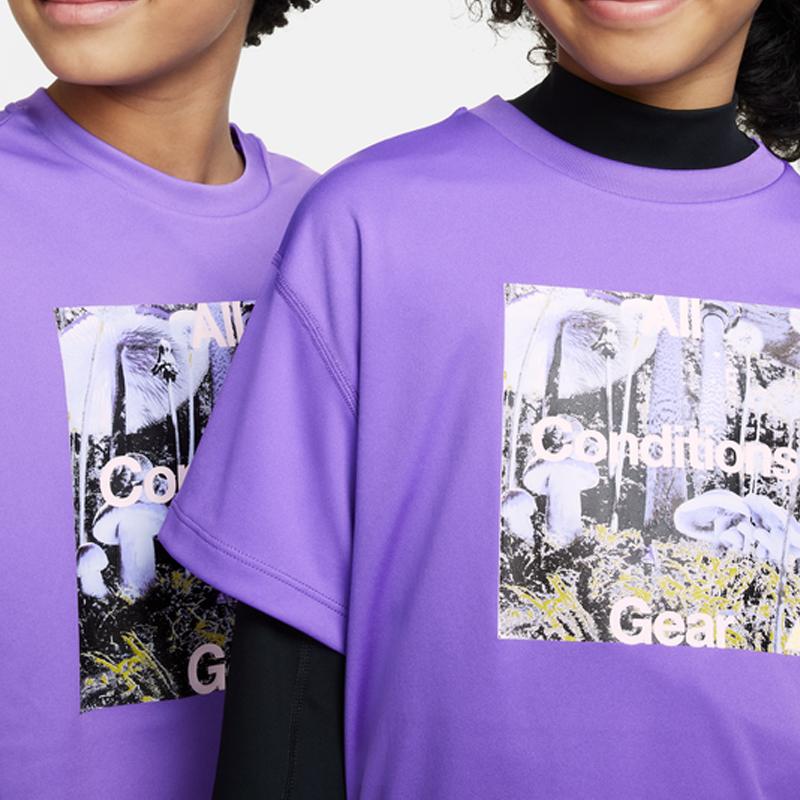 Nike Loose Fit Round Neck Short Sleeve T-Shirt With Letter Print Kids Tops Grape-Purple FB1301-542