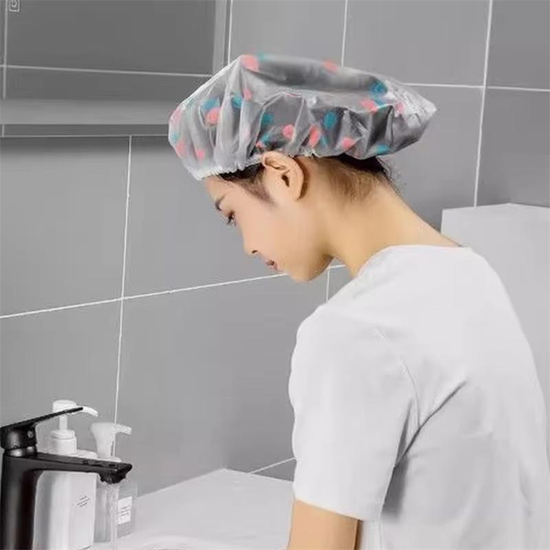 5 Pieces/Lot Shower Cap Translucent Elasticity Women's Household Shower Cap Waterproof Plastic Shower Cap Durable Random Color