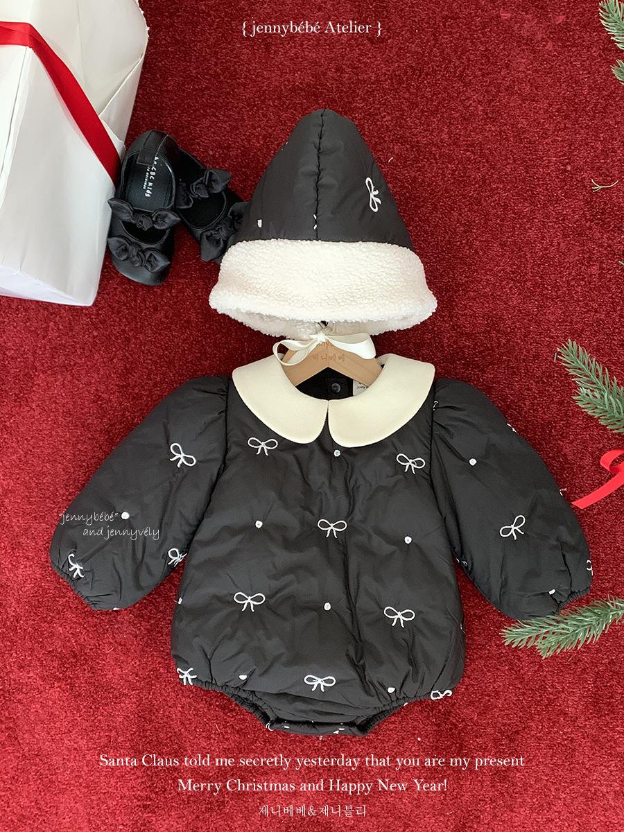 JennyBebe Baby Girl Winter Fleece-Lined Thick Jumpsuit - Infant & Toddler Bowknot Romper 66 cm