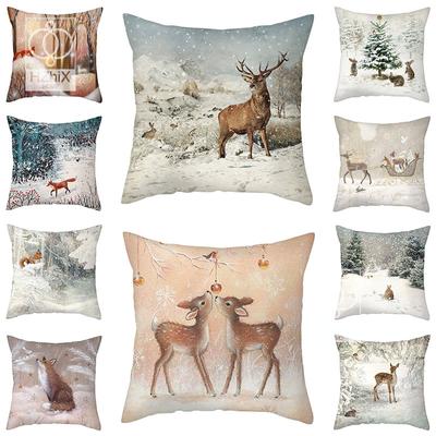 Christmas Pillow Case Living Home Decor Animal Deer Rabbit Pattern Printed Throw  Covers Winter Cushion Cover Case