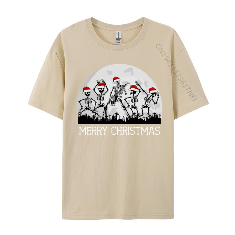 Skelette tanzen zu Rockgitarre auf Friedhof Frohe Weihnachten T-Shirt Kleidung Mann T-Shirts Einfaches T-Shirt Nagelneu