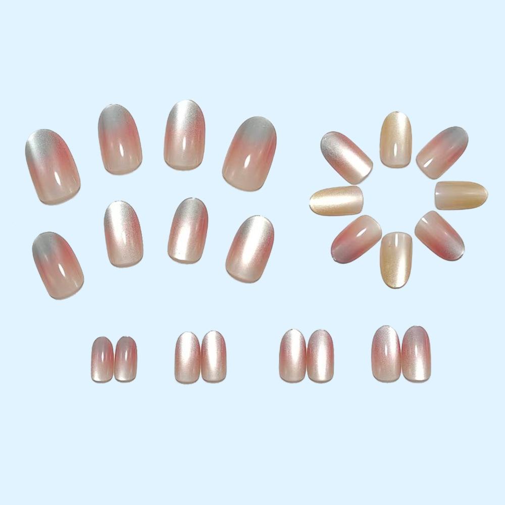 Wearable Manicure Short Style Spring And Summer High-end White Gradient Rainbow Cat Eye Glass Bead Patch