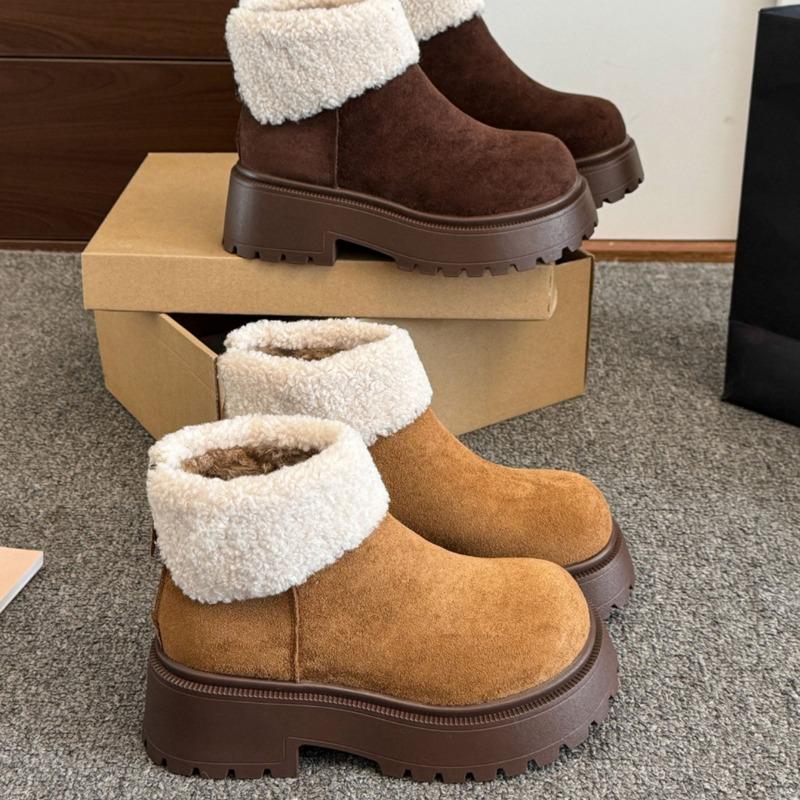Winter New Velvet Thickened Thick Heel Martin Boots Women's Hair Warm Short Boots Snow Cotton Boots