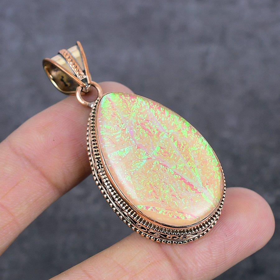Natural Pink Triplet Opal Gemstone Handmade Copper Jewelry Pendant 2.17" a2S36
