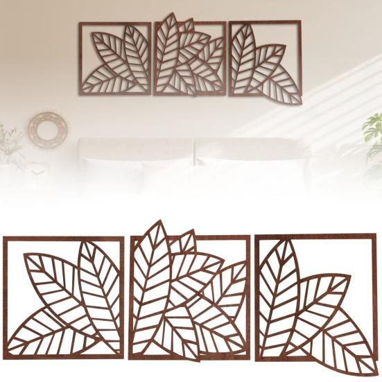3Pcs/Set Wooden Hollow Leaf Wall Decoration Farmhouse Rustic Leaves Wall Art Home Bedroom Living Room Bathroom Wall Decorative Sign