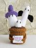 Halloween Knitted Wool Ornaments with Card Crochet Potted Card Doll Ghost Plant Doll for Office Desktop Home Horror Decor