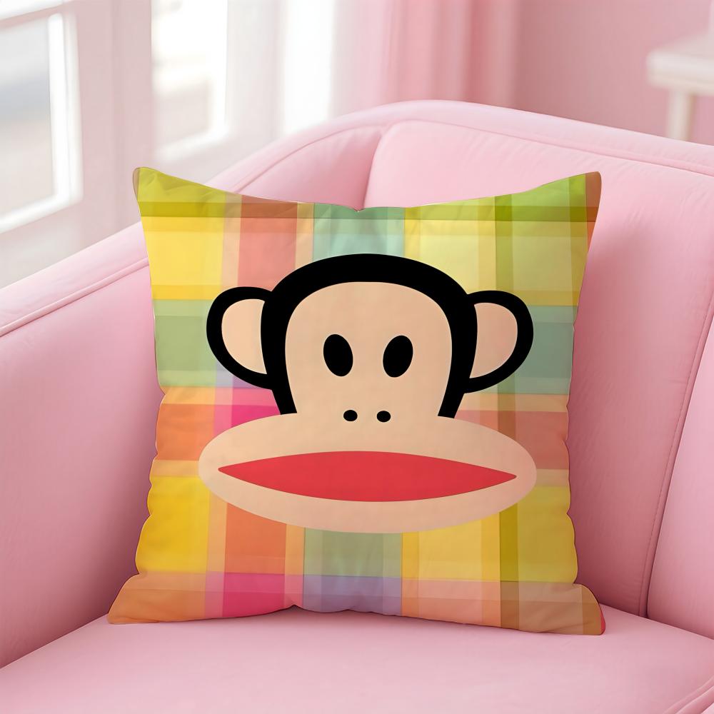P-Paul Frank Pillow Cute Cartoon Cushion Cover Pillowcase Short Plush Invisible Zipper Room Sofa Cushion Cover