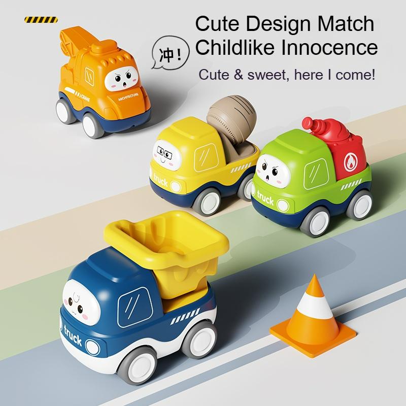 Kids Pull Back Car Toys Car Model Boy Double Return Force Mini Toy Vehicle Cartoon Engineering Truck Educational Toy Boys Gifts