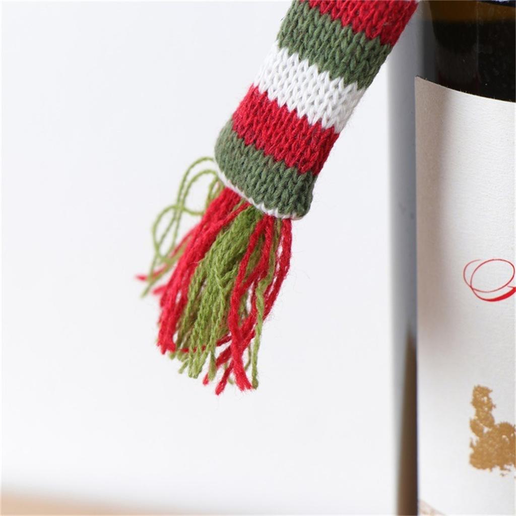 2pcs Wine Bottle Set Crismistmas Decor Santa Scarf Christmas Flatware Holder Xmas Wine Bottle Holder Santa Hats Bottle Rack