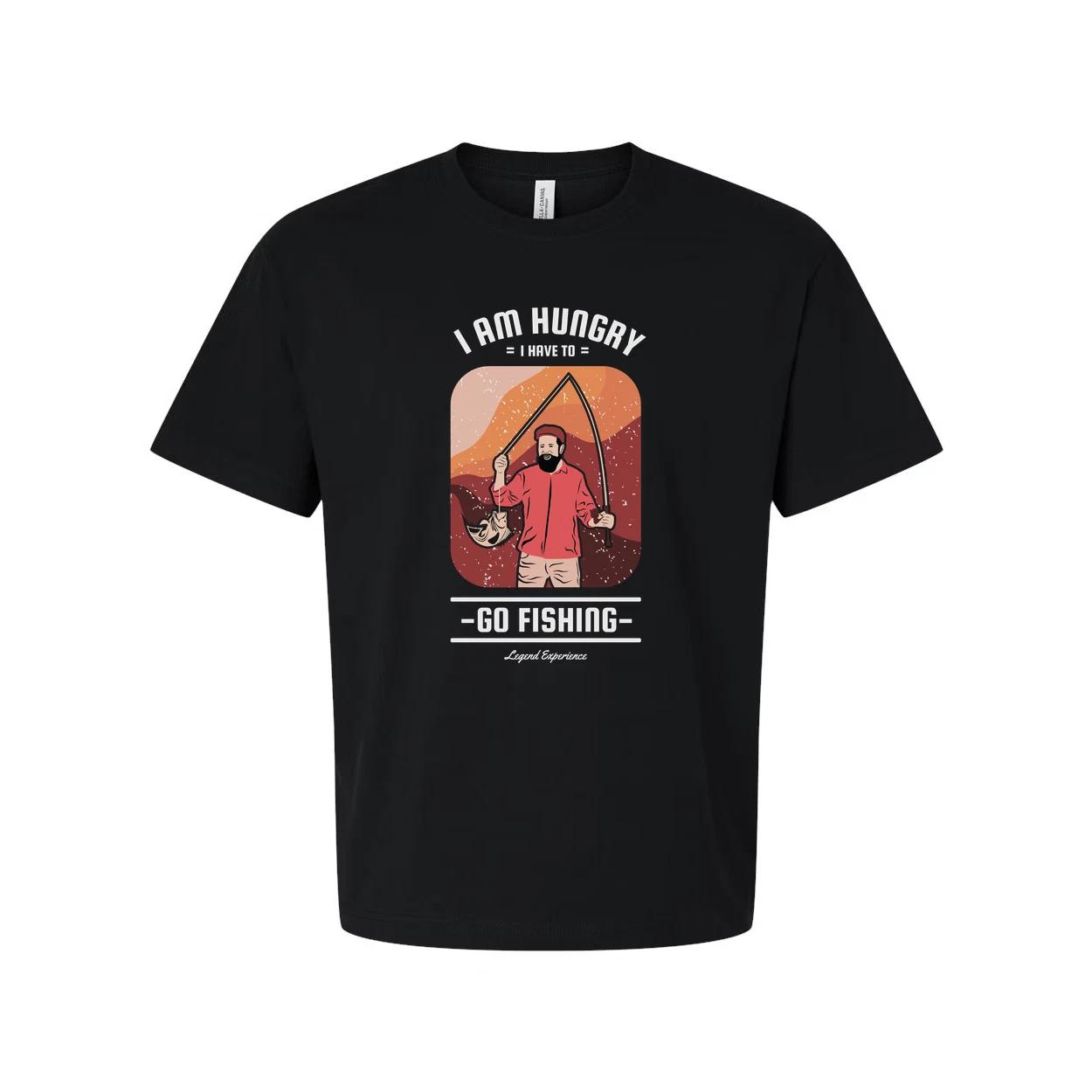 

I Am Hungry Go Fishing Retro Sunset Illustration Graphic Tee For Unisex Adults C 3XL