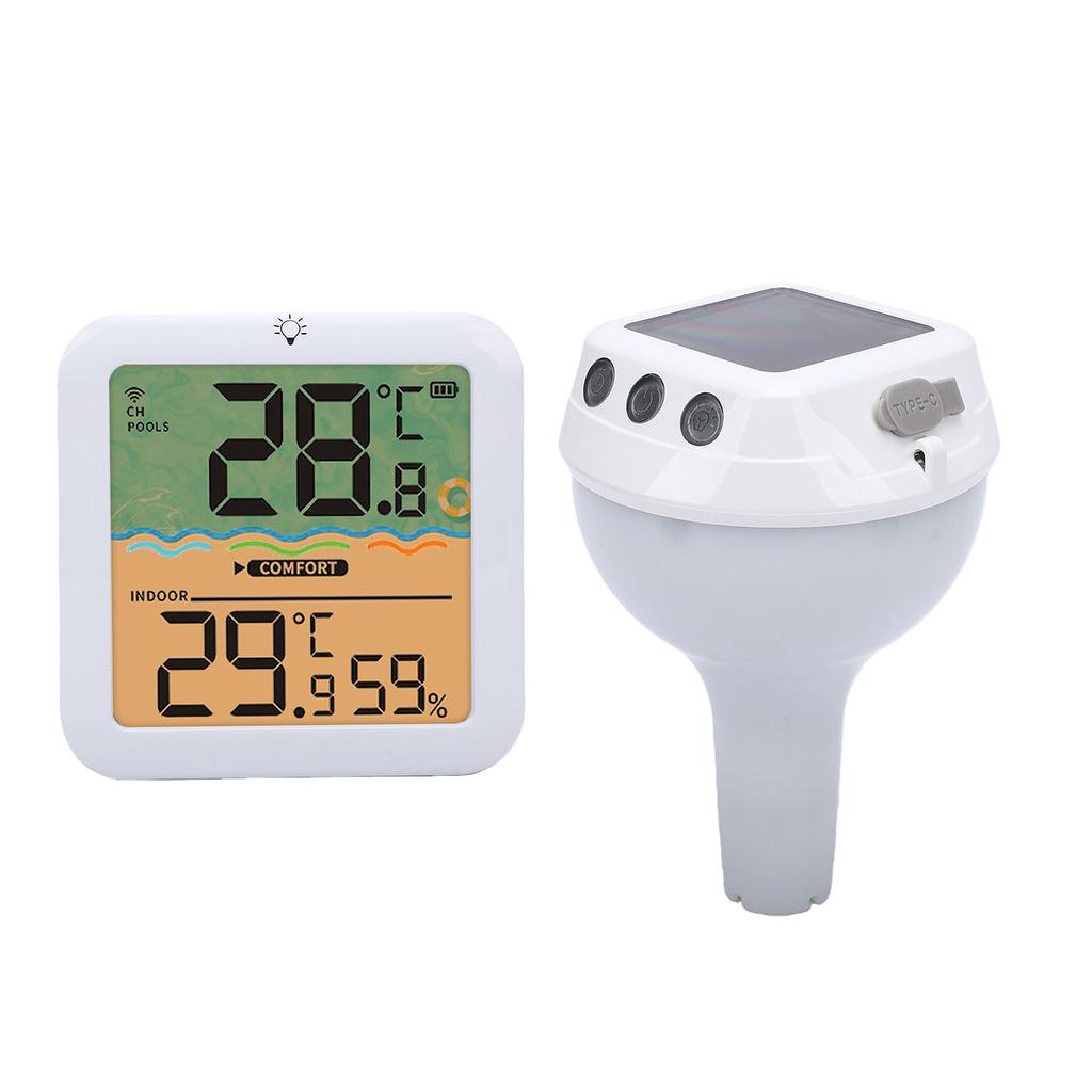 Solar Digital Pool Thermometer with RGB Light Solar Powered Floating Water Thermometer
