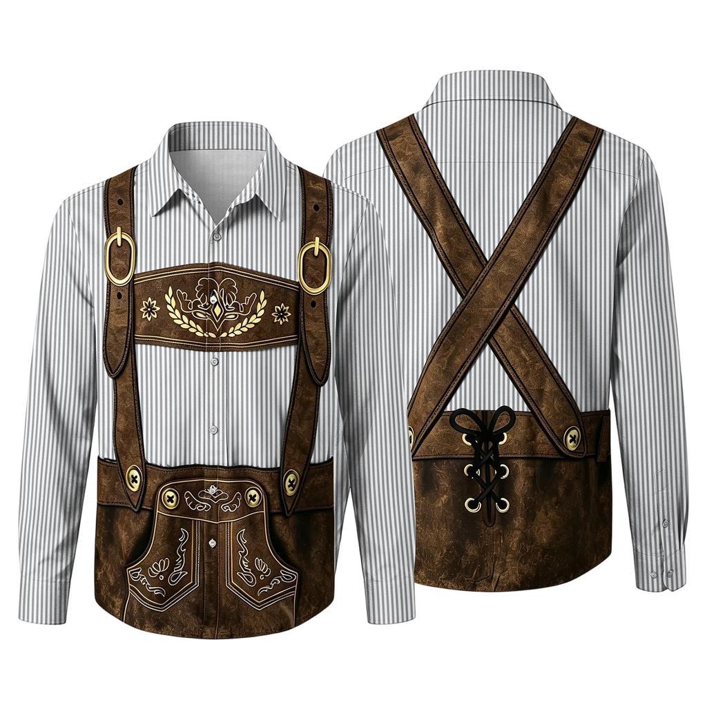 Camicia da Uomo a Maniche Lunghe Vestibilità Larga Stampa 3D Stile Oktoberfest Camicia con Bottoni Casual Vintage Traspirante per Lavoro all'Aperto e Festa