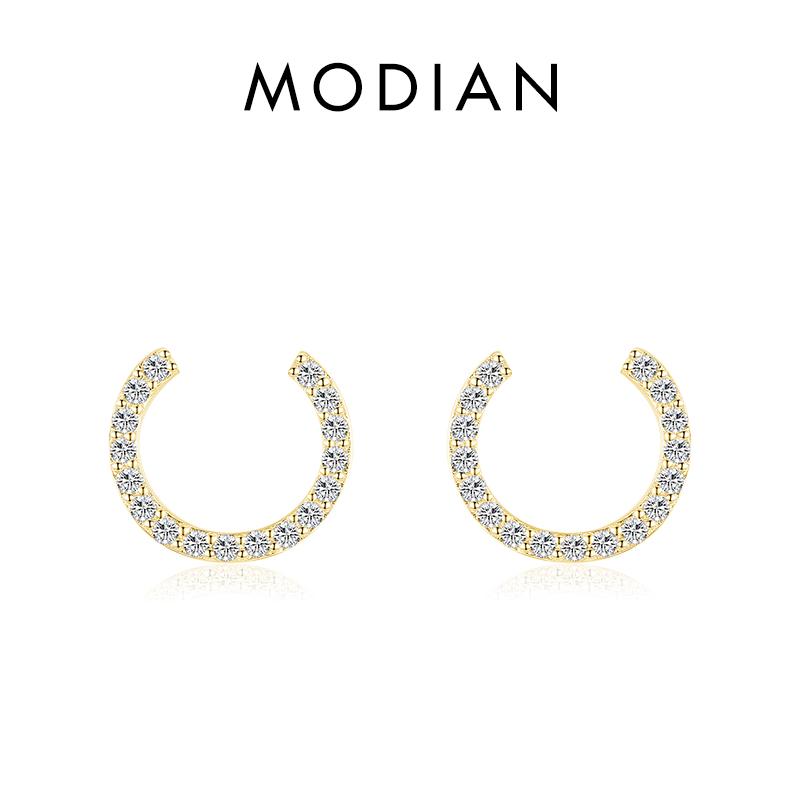 

Модиан золотые круглые серьги с прозрачными цирконами из стерлингового серебра 925 пробы, круглые классические серьги-гвоздики для женщин, ювелирные изделия золотой