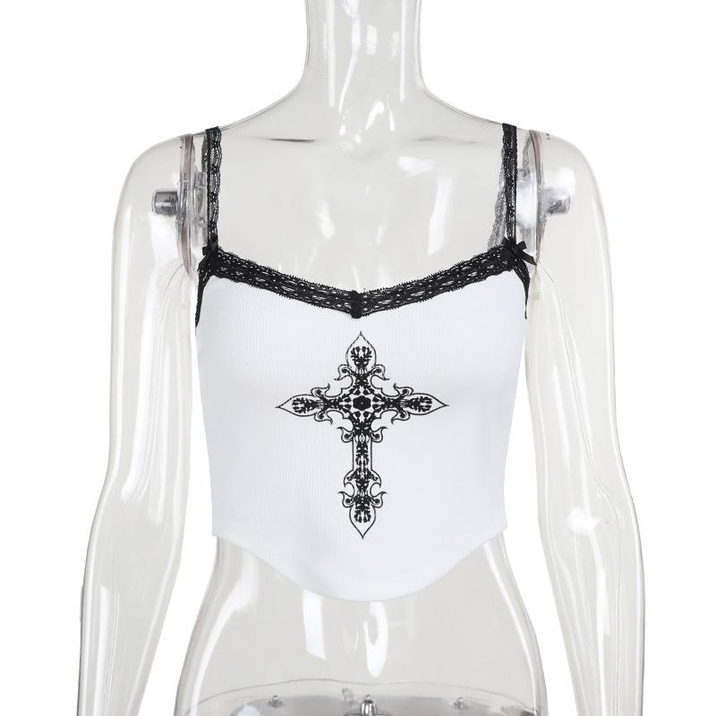 

Европейский и американский летний сексуальный уличный стиль с принтом, кружевом, V-образным вырезом, топ-комбинезон, облегающий покрой L белый