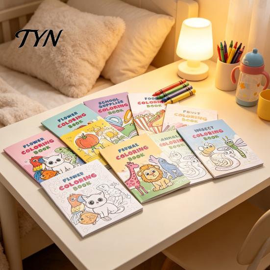 Art Supplies for Early Education 8PCS Children's Cartoon Coloring Book, Animals/Fruits/Vehicles/Fairy Tale Characters Theme, Thickened Ink-proof