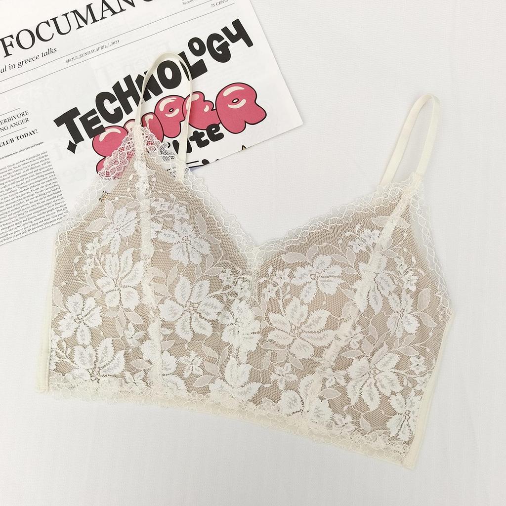 Women's French Triangle Lace Camisole Bra with V-Neck and Beautiful Back Design