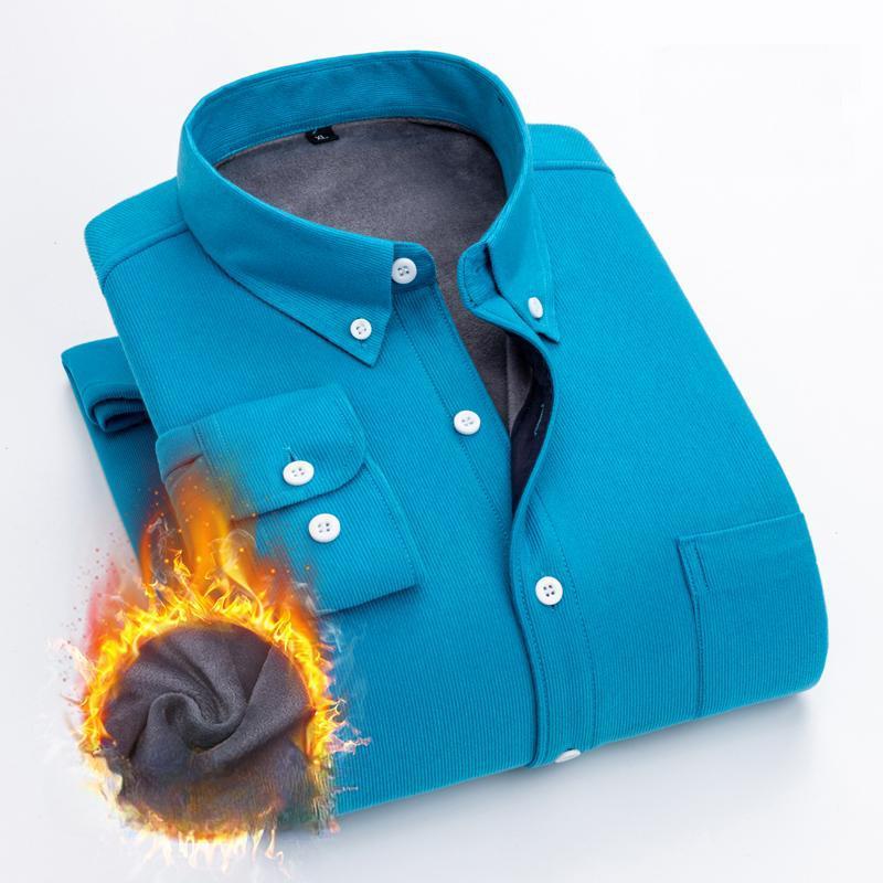Winter Men's Fleece Thickened Corduroy Long Sleeve Shirt Business Casual Solid Color Shirt Men's Top