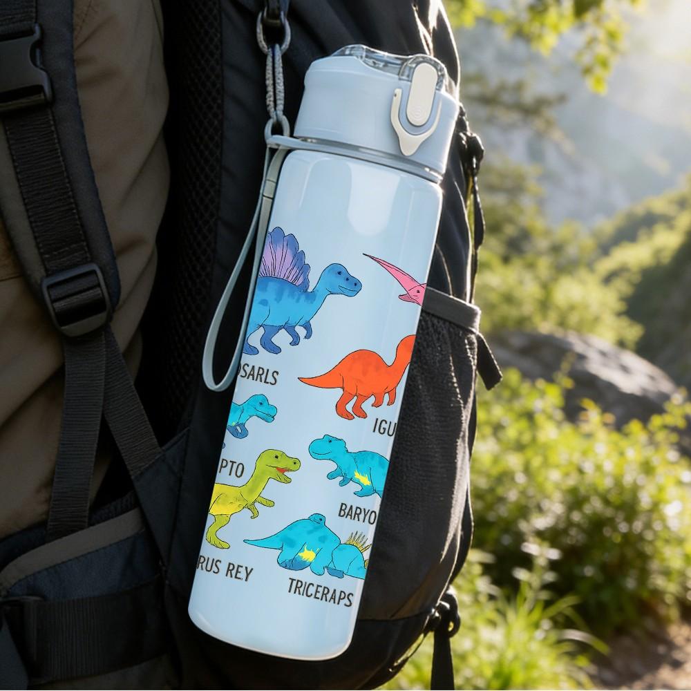 1PC Colorful Dinosaur Collection 750ml Color Plastic Sports Water Bottle Leakproof Flip Straw Lid Suitable for Sports Office Home Use