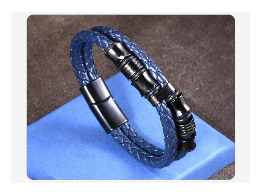 Men's Woven Leather & Titanium Steel Bracelet with Magnetic Buckle