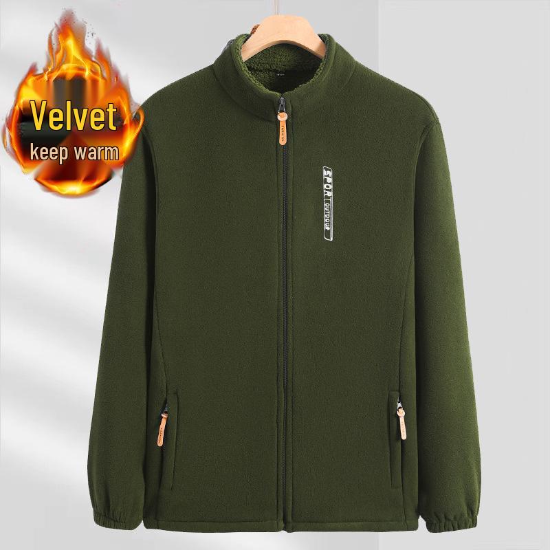 Men's Autumn/Winter Polar Fleece Hoodie, Plus Velvet, Loose Fit, Stand Collar, Middle-aged & Elderly Dad Wear.