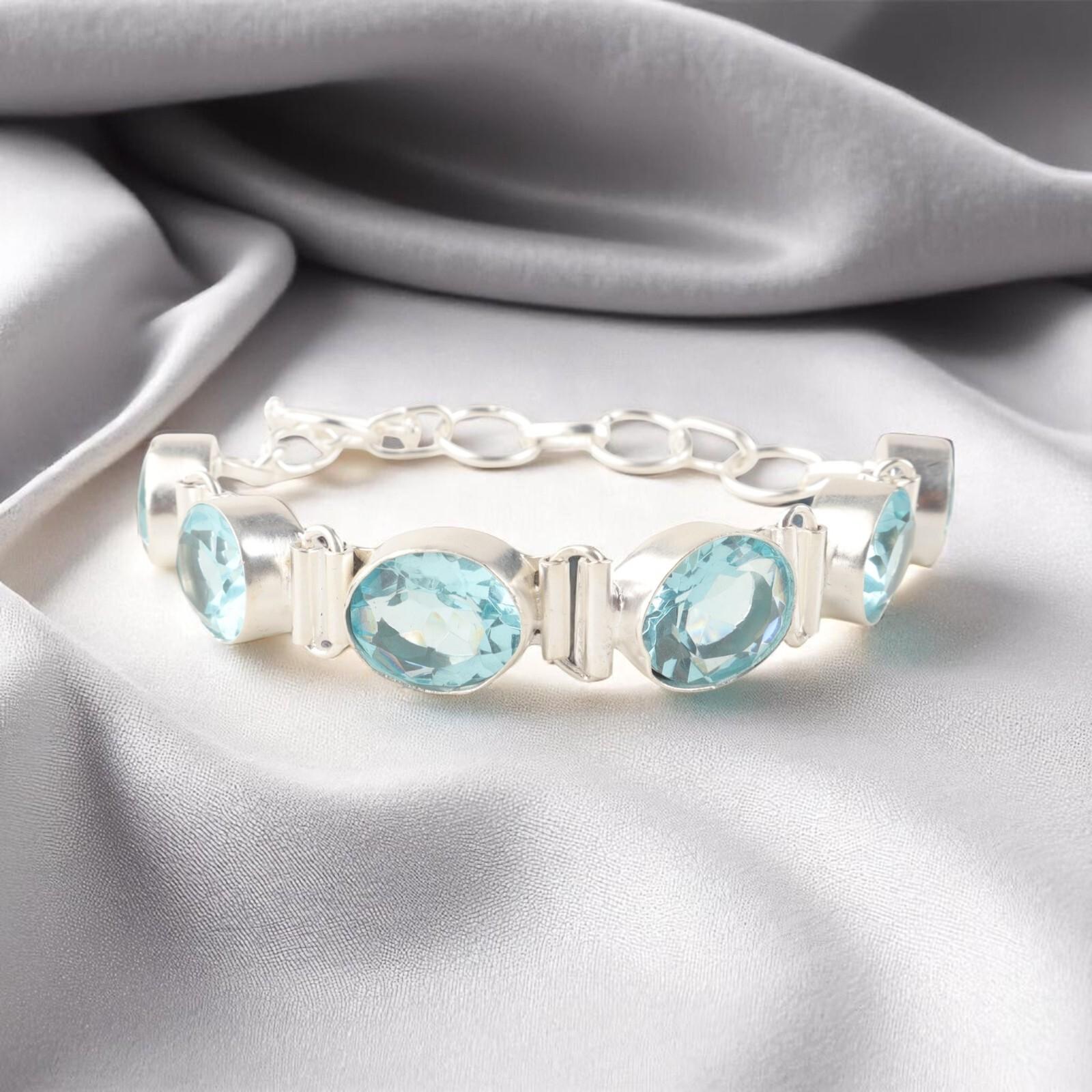 

Камень Небесно-голубой Топаз Серебро 925 пробы Женские украшения Ручной работы Браслет 8 RB-4-12