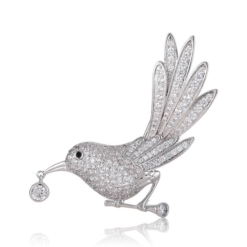 

Брошь женская Птичка на ветке серебряный