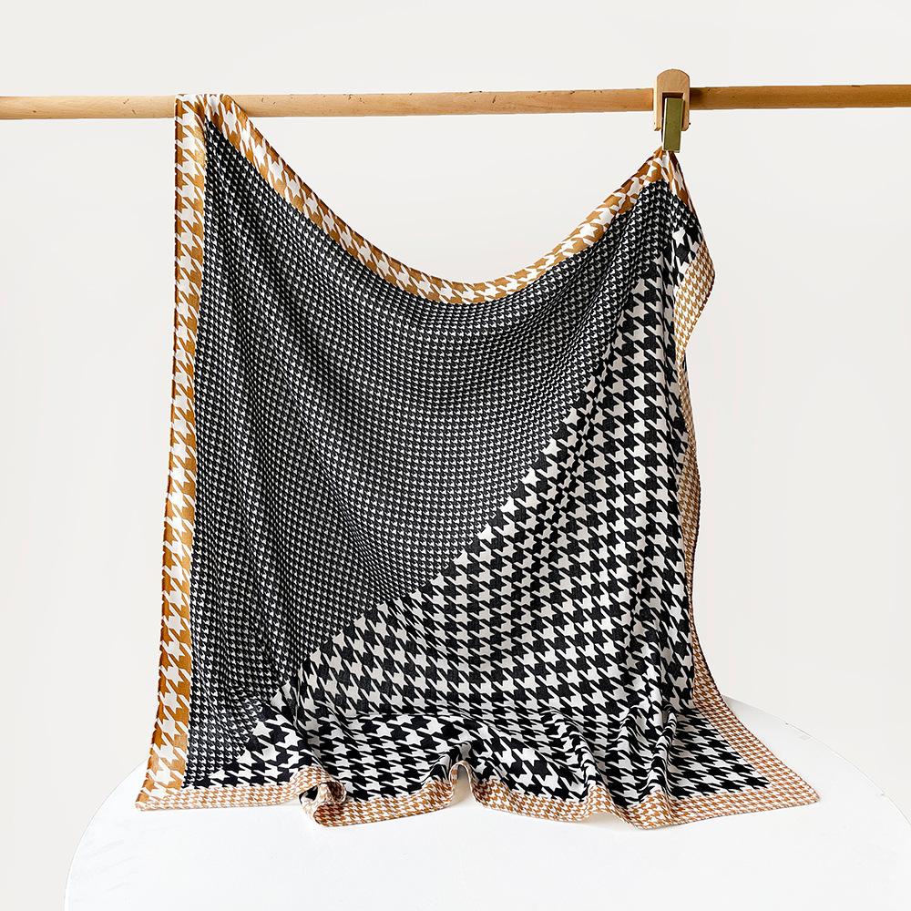 Houndstooth Large Scarf, Shawl, Women’s Headscarf, Herringbone Silk Scarf, Accessory, Scarf