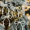 Faux Pearl Bow Christmas Ornaments White Faux Pearl Bead Bows Hanging Ornament Bowknot Tree Topper for Wedding Bridal Baby Shower Birthday Decoration
