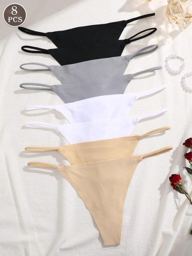 8Stk/Set Nahtloser String Damen Unsichtbare Dünne Träger Niedrige Taille Hohe Dehnbarkeit Flexibilität Slips Sexy Unterwäsche Slips T-Rücken