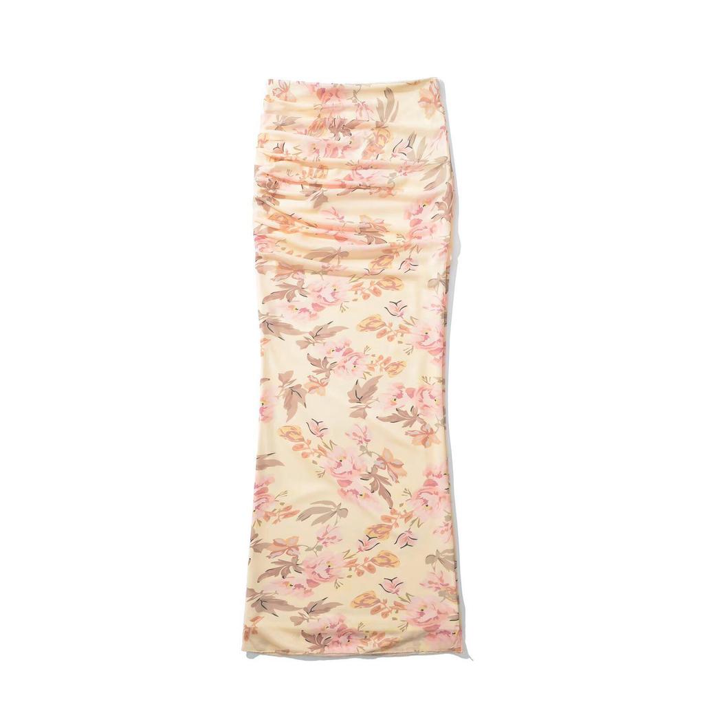 2025 Spring Women's European & American Style Mesh Print Lace Top and Skirt Set