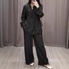 2 Pcs/Set Women Top Pants Suit Round Neck Half Single-breasted Long Sleeves
