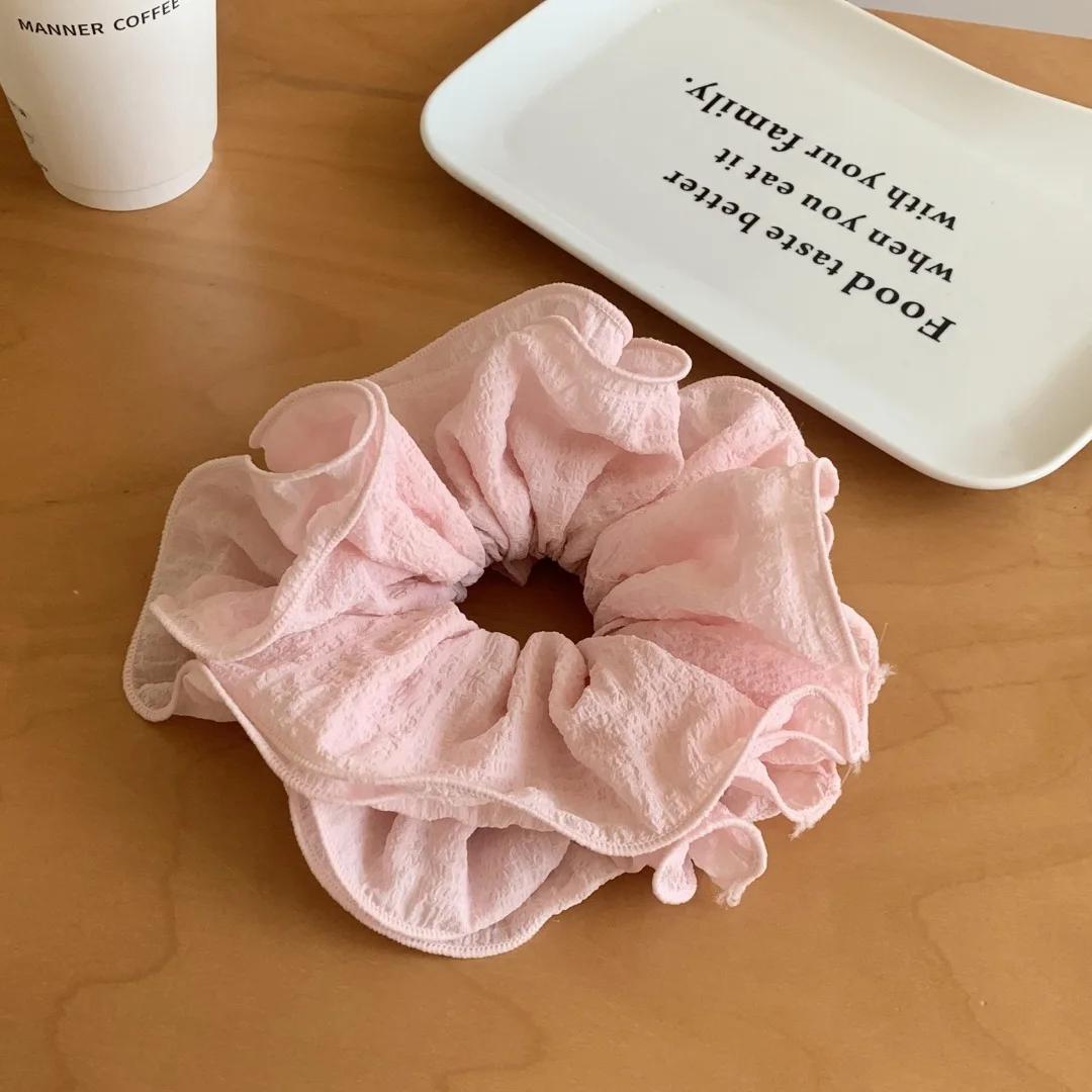 Summer 2026 New Large Pleated Hair Tie Cream Colored Checkered Multi Layered Hair Tie Coiled Hair Ponytail Hair Flower Hair Tie розовый