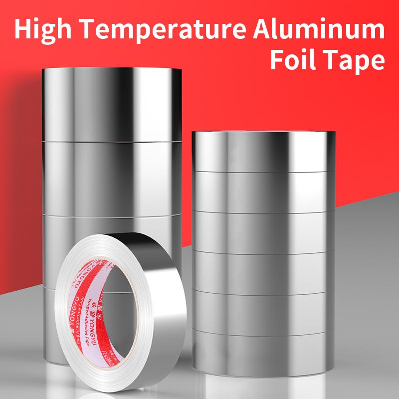0.06/0.15mm Aluminum Foil Tape Fiberglass Kitchen Duct Countertop Wall AntiOil Pipe Repair Metal Shielding Signal