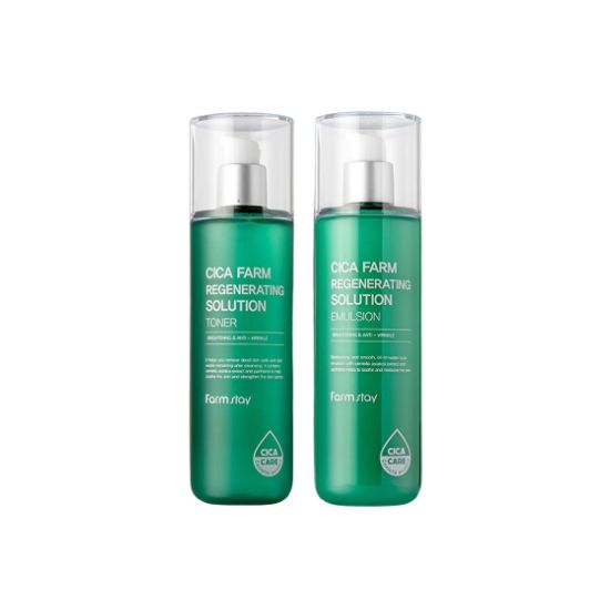 Farmstay Cica Soothing Toner & Emulsion Set Calming & Hydrating Skincare Duo (Toner 200ml + Emulsion 200ml)