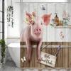 Pink Piggy Farm Floral Butterfly Shower Curtain, Bathroom Decorative Shower Curtain, Waterproof Shower Curtain with Hooks
