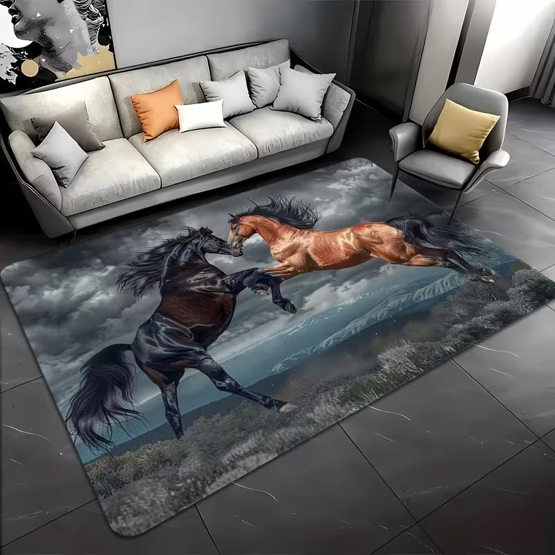 

Oil Painting Horse Patterned Carpet Suitable for Living Room Bedroom Kitchen Sofa Chair Cushion Retro Home Decoration Carpet 40X60cm