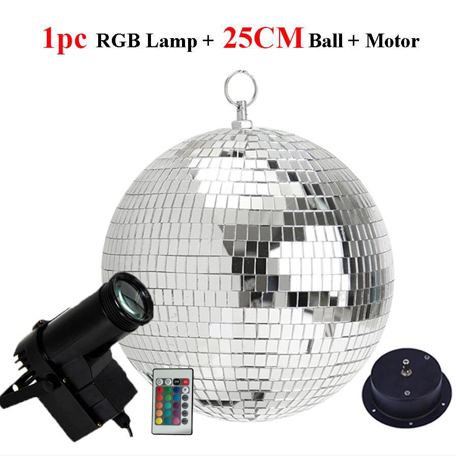 Disco Ball with Motor 8/10/12" Hanging Mirror Ball Rotating Motor with RGB Pinspot Lamps for Club Disco Party Wedding Decor