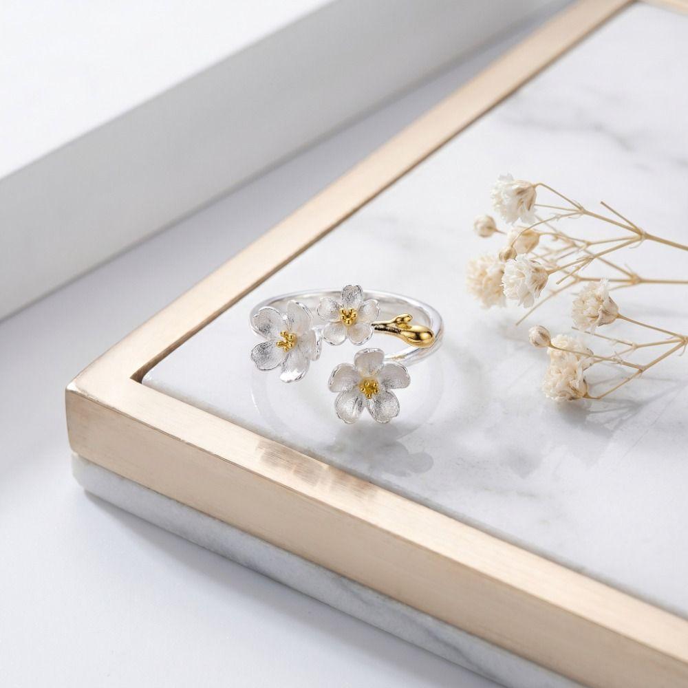 Forest Style Flower Opening Rings Delicate Design Women Jewelry Ins Minimalist Rings  Engagement
